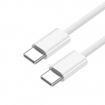 Punottu USB-C ja USB-C lataus- ja synkronointikaapeli, 1.5m, 5A, valkoinen
