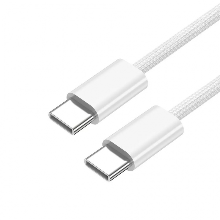 Punottu USB-C ja USB-C lataus- ja synkronointikaapeli, 1.5m, 5A, valkoinen