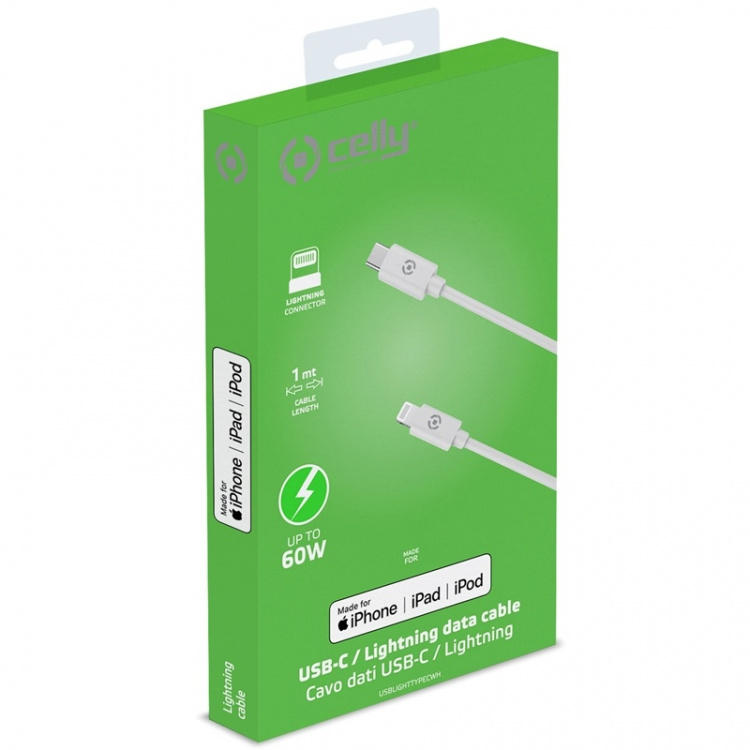Celly USB-C - Lightning-kaapeli 60W MFI 1m Celly USB-C - Lightning-kaapeli 60W MFI 1m