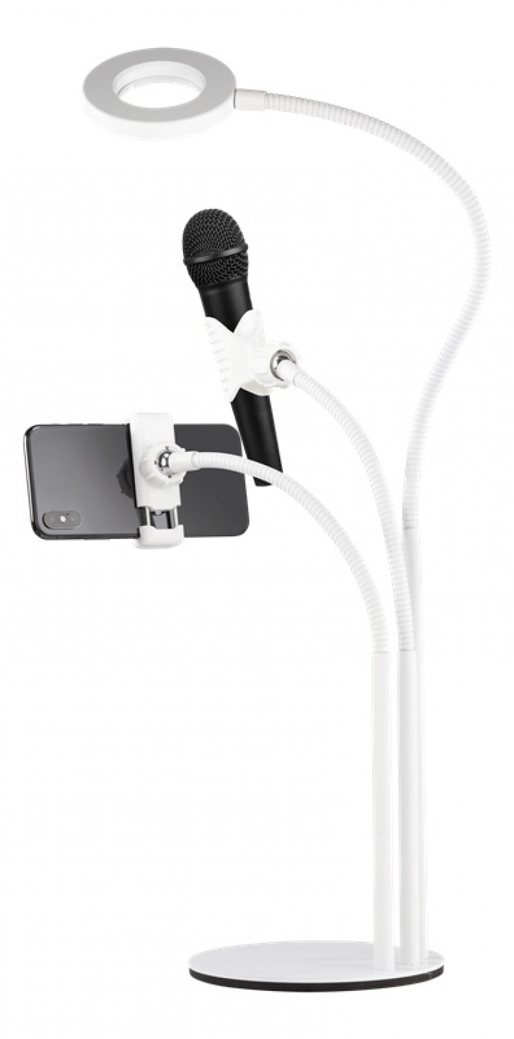 DELTACO pöytälamppu, sis. puhelin- ja mikrofonitelineen, valkoinen DELTACO pöytälamppu, sis. puhelin- ja mikrofonitelineen, valkoinen