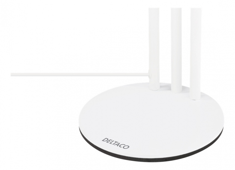 DELTACO pöytälamppu, sis. puhelin- ja mikrofonitelineen, valkoinen DELTACO pöytälamppu, sis. puhelin- ja mikrofonitelineen, valkoinen