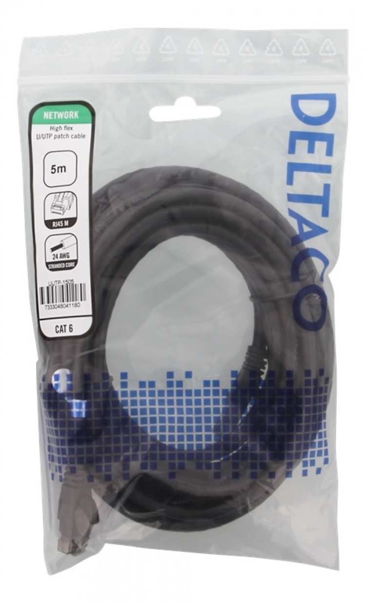 DELTACO laitekaapeli, U/UTP, Cat6, 5m, monilank., 24AWG, LSZH, musta