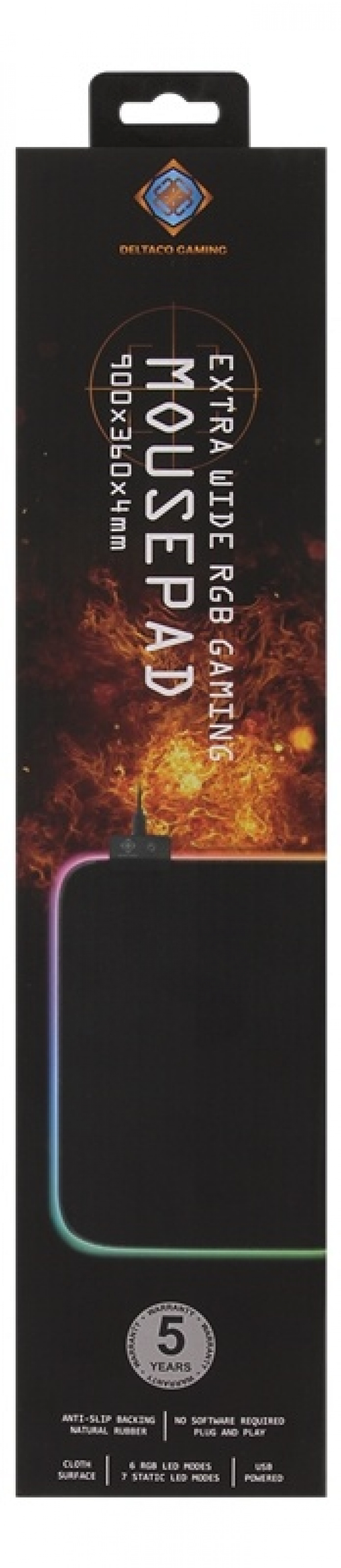 DELTACO GAMING RGB-hiirimatto, 900x360x4mm, 13 valaistustilaa, musta