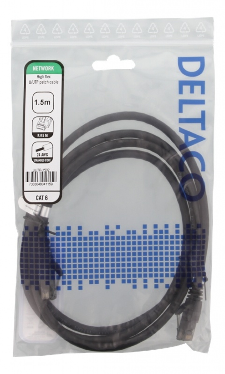 DELTACO laitekaapeli, U/UTP, Cat6, 1,5m, monilank., 24AWG, LSZH, musta DELTACO laitekaapeli, U/UTP, Cat6, 1,5m, monilank., 24AWG, LSZH, musta