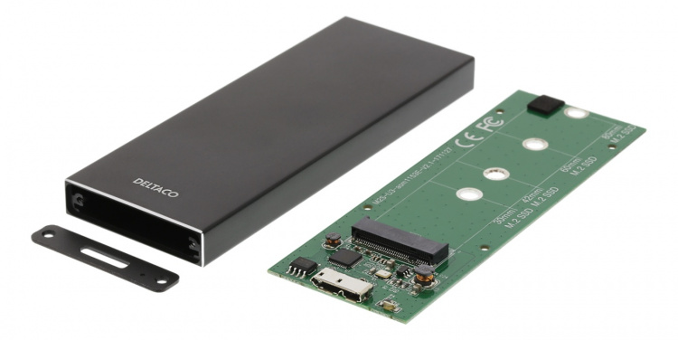DELTACO ulkoinen M.2-kiintolevykotelo, USB 3.1 Gen 1, SATA III, musta
