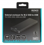 DELTACO ulkoinen M.2-kiintolevykotelo, USB 3.1 Gen 1, SATA III, musta