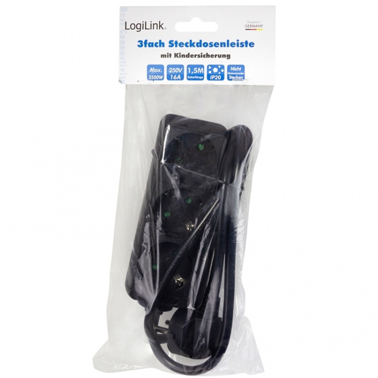LogiLink Grenuttag Jordat 3vägs 1,5m Sv