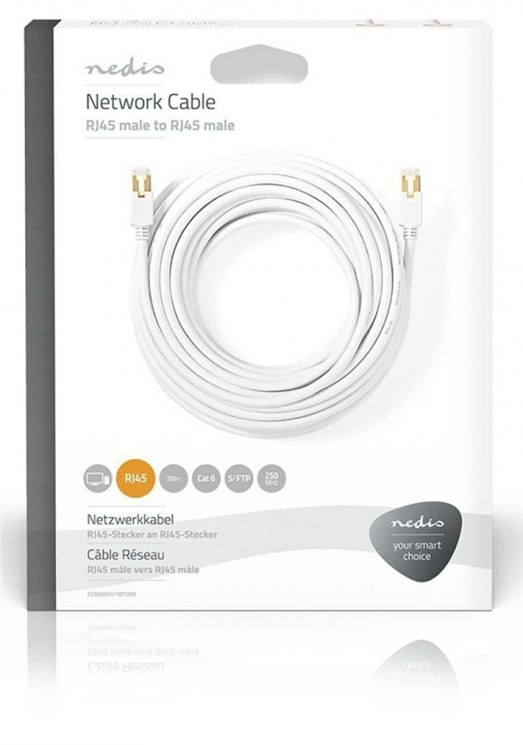 Nedis CAT6 Verkkokaapeli | RJ45 uros | RJ45 uros | S/FTP | 20.0 m | Pyöreä | LSZH / PVC | Valkoinen | Ikkunallinen laatikko Nedis CAT6 Verkkokaapeli | RJ45 uros | RJ45 uros | S/FTP | 20.0 m | Pyöreä | LSZH / PVC | Valkoinen | Ikkunallinen laatikko