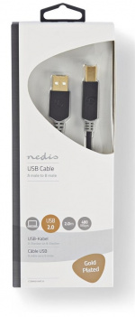 Nedis USB kaapeli | USB 2.0 | USB-A Uros | USB-B Uros | 480 Mbps | Kullattu | 2.00 m | Pyöreä | PVC | Antrasiitti | Laatikko Nedis USB kaapeli | USB 2.0 | USB-A Uros | USB-B Uros | 480 Mbps | Kullattu | 2.00 m | Pyöreä | PVC | Antrasiitti | Laatikko