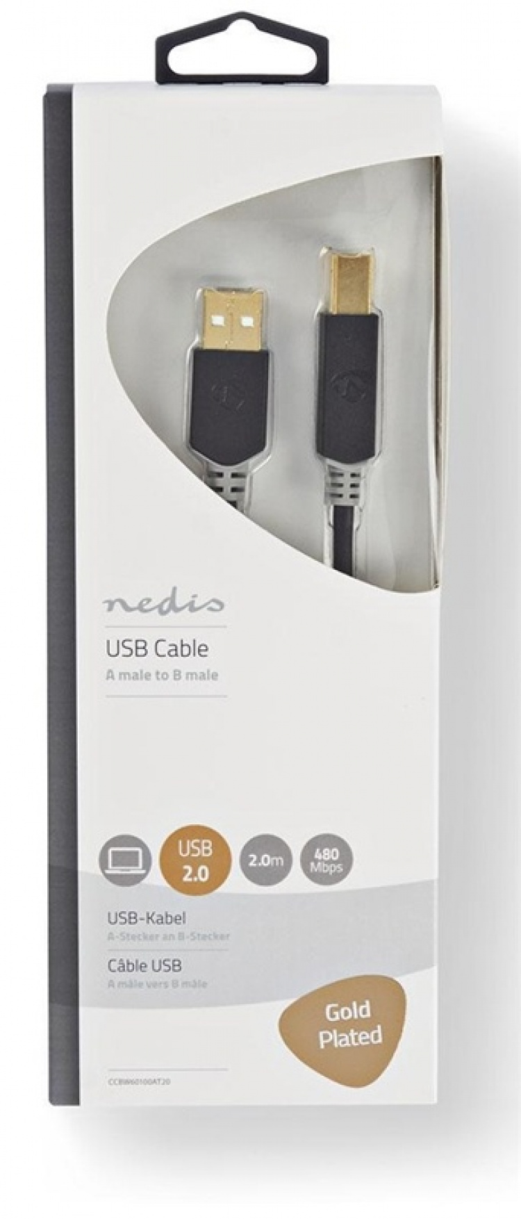 Nedis USB kaapeli | USB 2.0 | USB-A Uros | USB-B Uros | 480 Mbps | Kullattu | 2.00 m | Pyöreä | PVC | Antrasiitti | Laatikko Nedis USB kaapeli | USB 2.0 | USB-A Uros | USB-B Uros | 480 Mbps | Kullattu | 2.00 m | Pyöreä | PVC | Antrasiitti | Laatikko