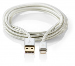 Nedis Lightning Kaapeli | USB 2.0 | Apple Lightning 8-Pin | USB-A Uros | 480 Mbps | Kullattu | 3.00 m | Pyöreä | Nailon / Punottu | Alumiini | Laatikko kannella ja ikkunalla