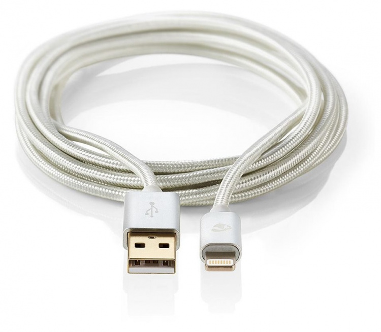 Nedis Lightning Kaapeli | USB 2.0 | Apple Lightning 8-Pin | USB-A Uros | 480 Mbps | Kullattu | 3.00 m | Pyöreä | Nailon / Punottu | Alumiini | Laatikko kannella ja ikkunalla