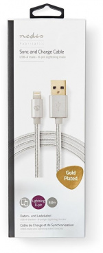 Nedis Lightning Kaapeli | USB 2.0 | Apple Lightning 8-Pin | USB-A Uros | 480 Mbps | Kullattu | 3.00 m | Pyöreä | Nailon / Punottu | Alumiini | Laatikko kannella ja ikkunalla