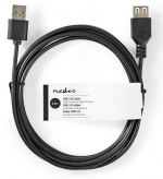 USB kaapeli | USB 2.0 | USB-A Uros | USB-A Naaras | 5.5 W | 480 Mbps | Niklattu | 2.00 m | Pyöreä | PVC | Musta | Panta