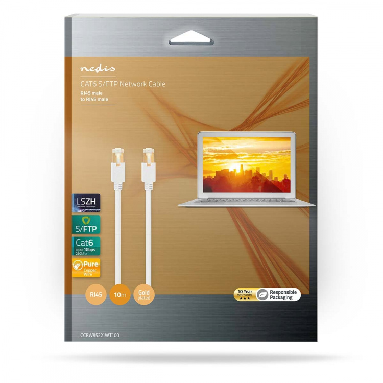 Nedis CAT6 Verkkokaapeli | RJ45 uros | RJ45 uros | S/FTP | 10.0 m | Pyöreä | LSZH / PVC | Valkoinen | Ikkunallinen laatikko