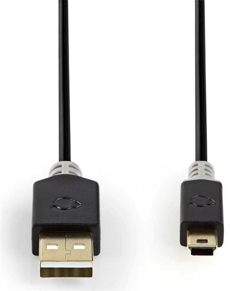 Nedis USB kaapeli | USB 2.0 | USB-A Uros | USB Mini-B 5 pin Uros | 480 Mbps | Kullattu | 2.00 m | Pyöreä | PVC | Antrasiitti | Ikkunallinen laatikko