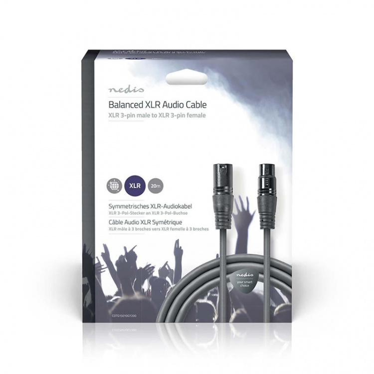 Nedis Balansoitu Audiojohto | XLR 3-Pin uros | XLR 3-Pin naaras | Niklattu | 20.0 m | Pyöreä | PVC | Tummanharmaa | Pakkaus