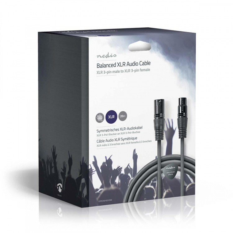 Nedis Balansoitu Audiojohto | XLR 3-Pin uros | XLR 3-Pin naaras | Niklattu | 20.0 m | Pyöreä | PVC | Tummanharmaa | Pakkaus