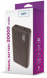 Setty powerbank 20 000mAh & kaksi USB-porttia, musta