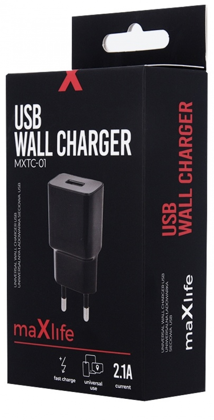 Maxlife USB-pikalaturi MXTC-01, pikalatauksella, 2.1A, musta