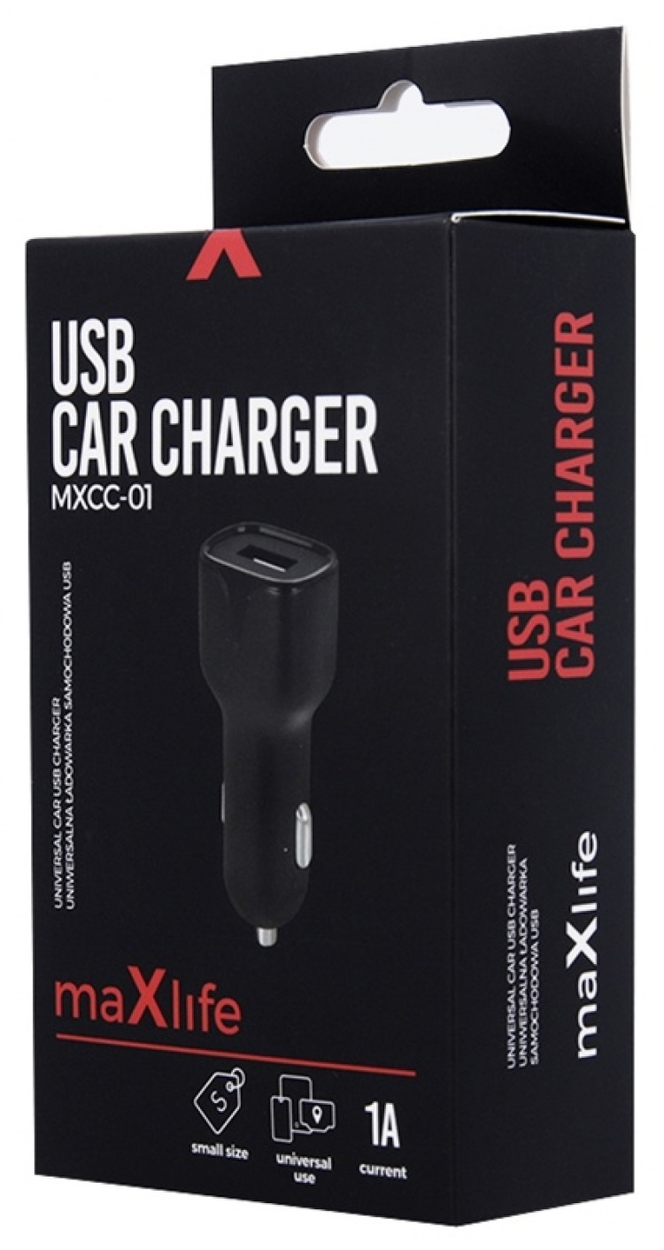 Maxlife autolaturi MXCC-01 USB (1A), musta