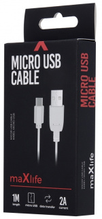 Maxlife microUSB-latauskaapeli pikalataukseen, 2A, 1m, valkoinen Maxlife microUSB-latauskaapeli pikalataukseen, 2A, 1m, valkoinen