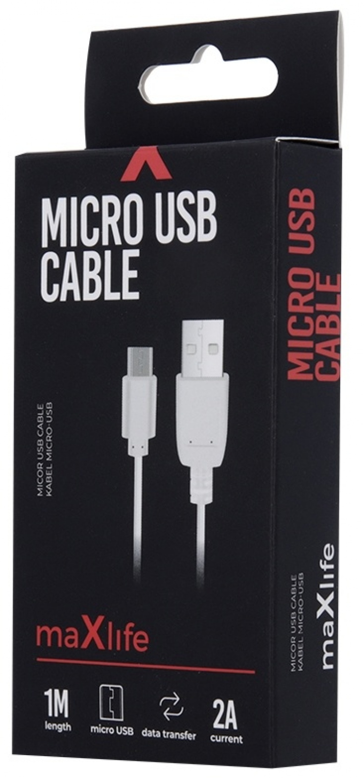 Maxlife microUSB-latauskaapeli pikalataukseen, 2A, 1m, valkoinen Maxlife microUSB-latauskaapeli pikalataukseen, 2A, 1m, valkoinen
