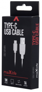 Maxlife USB-C-latauskaapeli (1A), 1 m, valkoinen