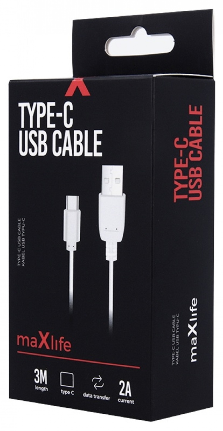 Maxlife USB-C pikalatauskaapeli (2A), 3m, 3m