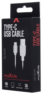 Maxlife USB-C pikalatauskaapeli (3A), 1m, valkoinen
