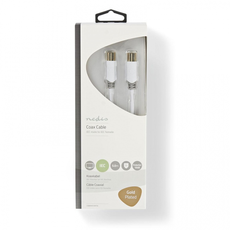 Nedis Koaksiaalikaapeli | IEC (Coax) Uros | IEC (Coax) Naaras | Niklattu | 90 dB | 75 Ohm | Tuplasuojattu | 10.0 m | Pyöreä | PVC | Valkoinen | Kirjekuori