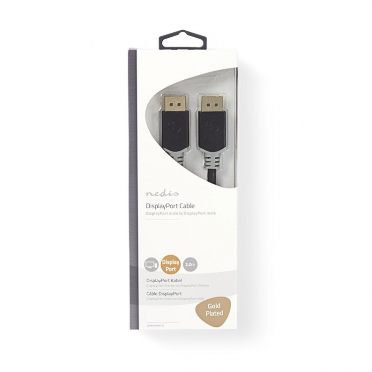 Nedis DisplayPort kaapeli | DisplayPort uros | DisplayPort uros | 4K@60Hz | Kullattu | 2.00 m | Pyöreä | PVC | Antrasiitti | Laatikko