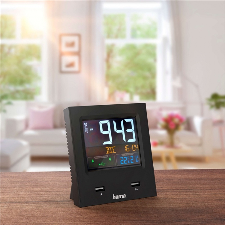 Hama Herätyskello Dual-USB USB-lataus Musta