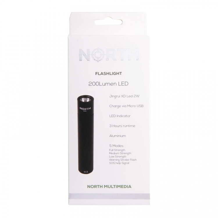 North Taskulamppu 200 Lumen Musta Aluminium 2W 3450Mah