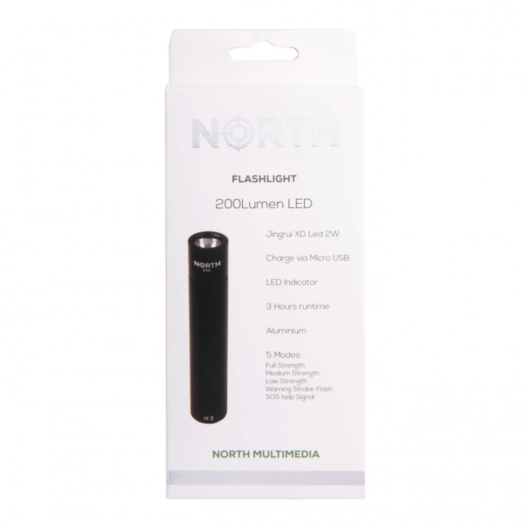 North Taskulamppu 200 Lumen Musta Aluminium 2W 3450Mah