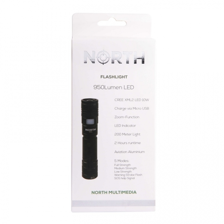 North Taskulamppu 950 Lumen Zoom Musta Aviation Aluminium 10W Cree-Led (XML2)