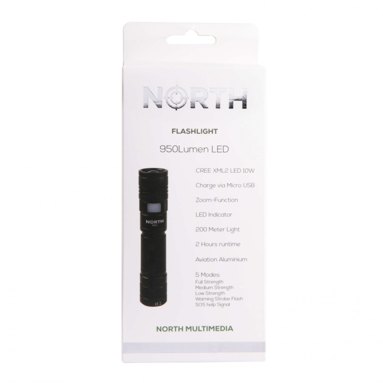 North Taskulamppu 950 Lumen Zoom Musta Aviation Aluminium 10W Cree-Led (XML2)