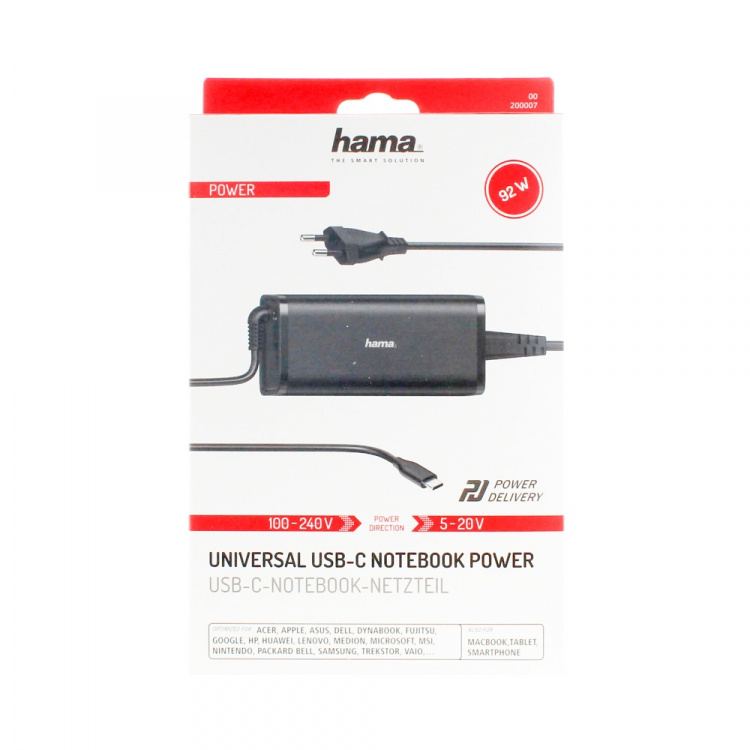 Hama Laturi Notebook USB-C 100-240V 5-20V/100W Hama Laturi Notebook USB-C 100-240V 5-20V/100W