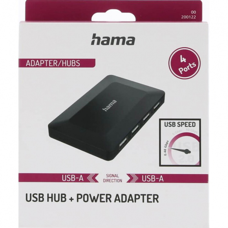 Hama Hub USB-A 2.0 4x Porttia 480 Mbit/s