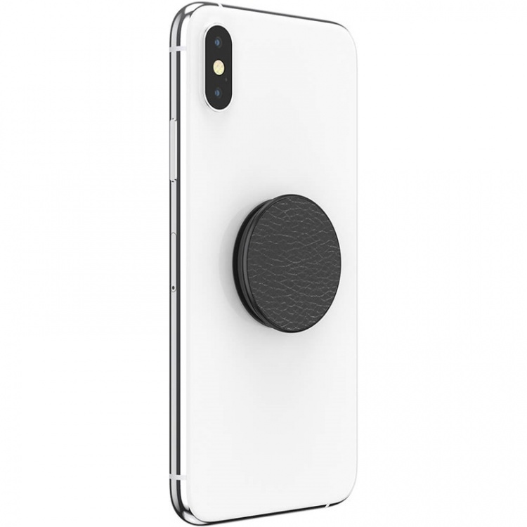 PopSockets Pebbled Vegan Leather Black Irrotettava Grip Telinetoiminnolla Premium