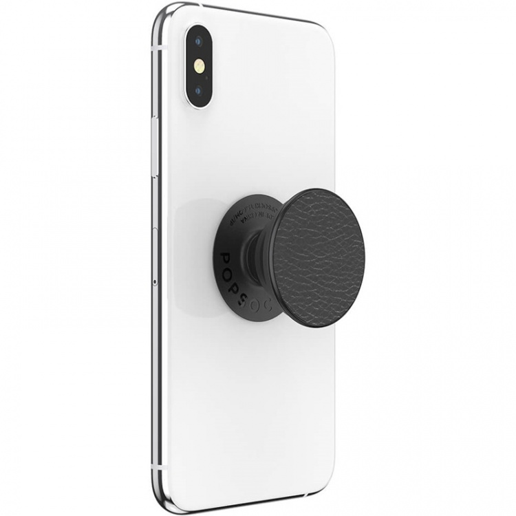 PopSockets Pebbled Vegan Leather Black Irrotettava Grip Telinetoiminnolla Premium