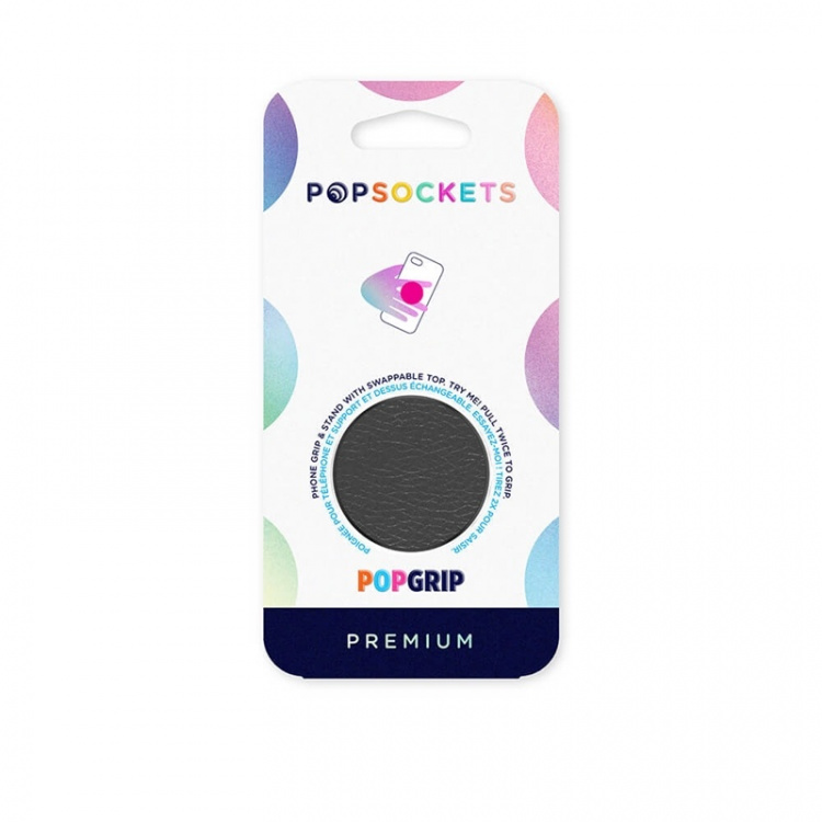 PopSockets Pebbled Vegan Leather Black Irrotettava Grip Telinetoiminnolla Premium