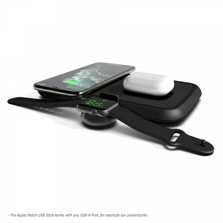 Zens Apple Watch Laturi QI USB-Stick Aluminium Musta