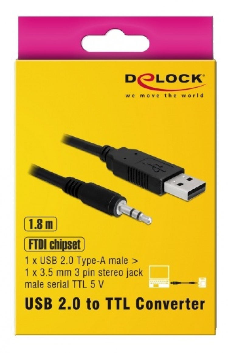 Delock Konverter USB 2.0 Typ-A Stecker zu Seriell TTL 3,5 mm 3 Pin Kli