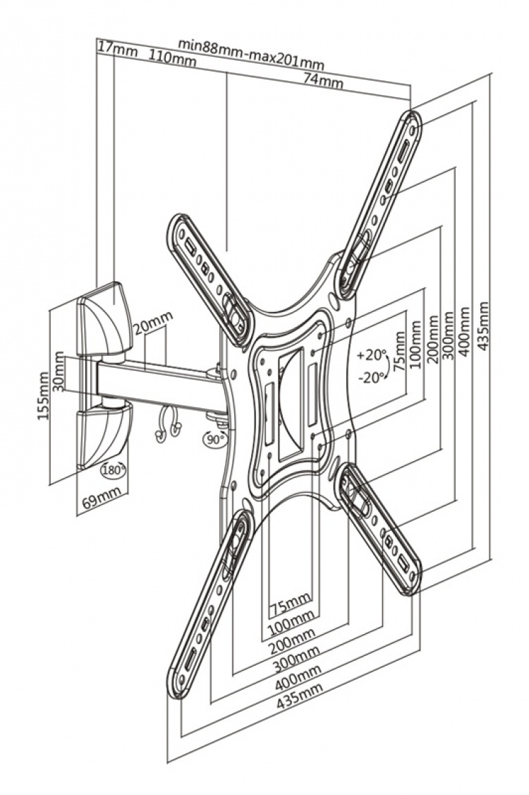 DELTACO OFFICE näytön seinäteline, 23 DELTACO OFFICE näytön seinäteline, 23