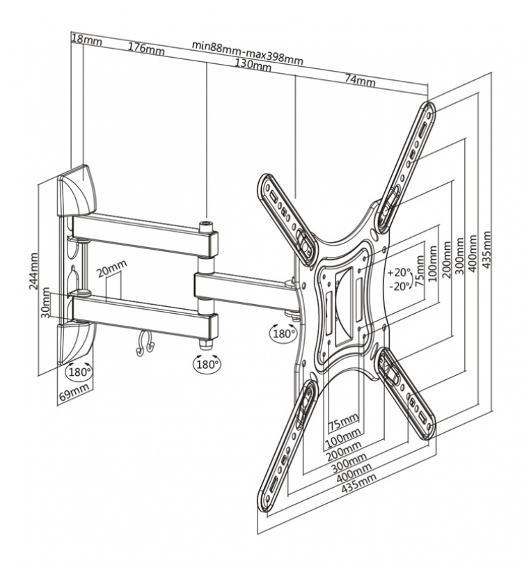 DELTACO OFFICE näytön seinäteline, 23