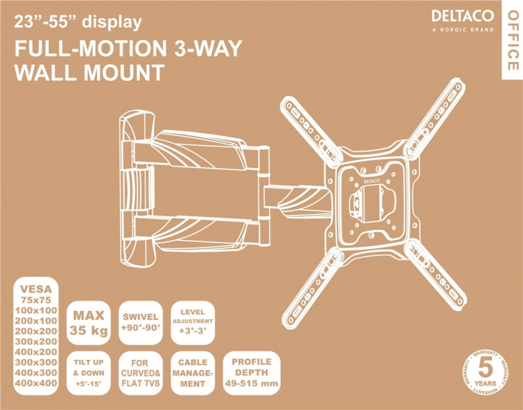 DELTACO OFFICE näytön seinäteline, koristeellinen malli, 35kg, musta DELTACO OFFICE näytön seinäteline, koristeellinen malli, 35kg, musta