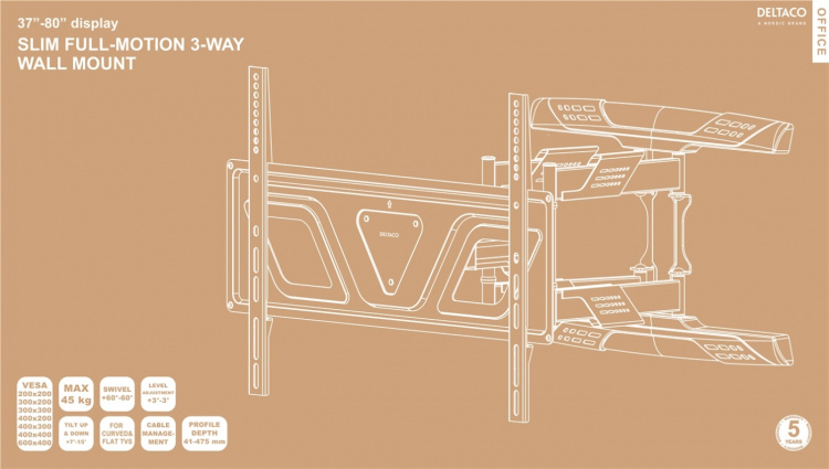 DELTACO OFFICE näytön seinäteline, kompakti, 37 DELTACO OFFICE näytön seinäteline, kompakti, 37