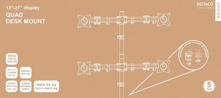 DELTACO Office 4-osainen näyttövarsi, 13 DELTACO Office 4-osainen näyttövarsi, 13