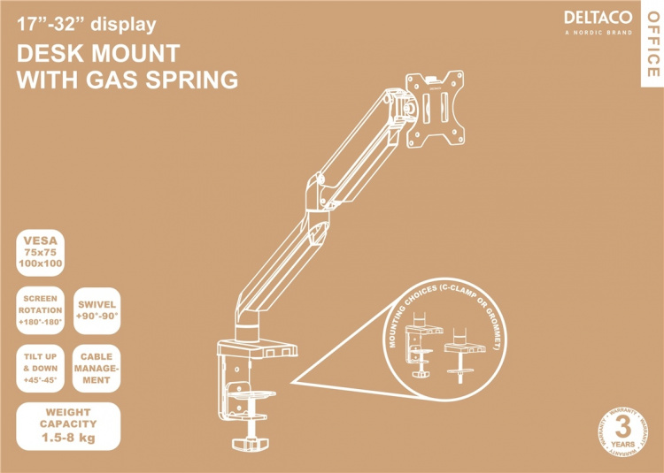 DELTACO Office premium-näyttövarsi, 17